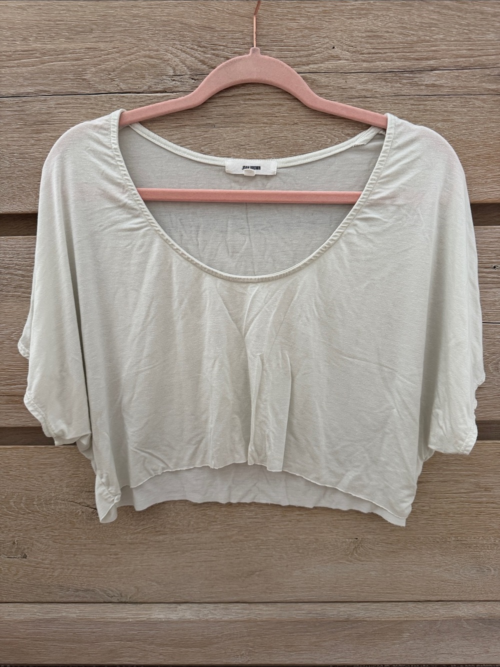 Joah Brown cream Scoop Neck Cropped Tee raw hem wide neck